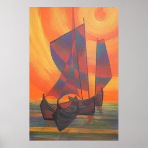Póster Velas vermelhas no Abstrato de lixo do Sunset Cubi