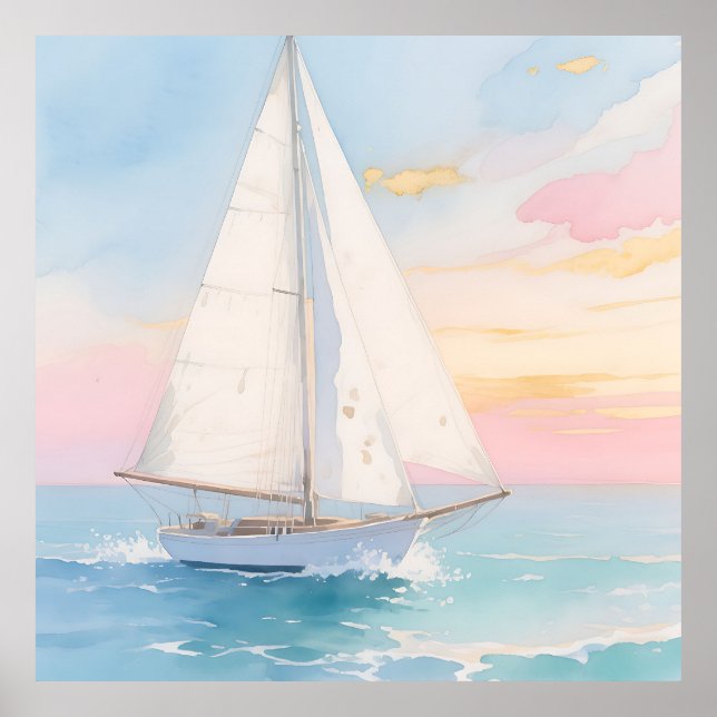 Poster Velero Branco Brilho do Oceano (Frente)