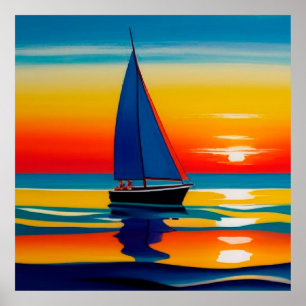 Poster Velero em Águas Tranquilas Durante um Pôr do Sol V