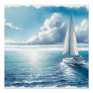 Póster Velero Solitário Horizonte Azul