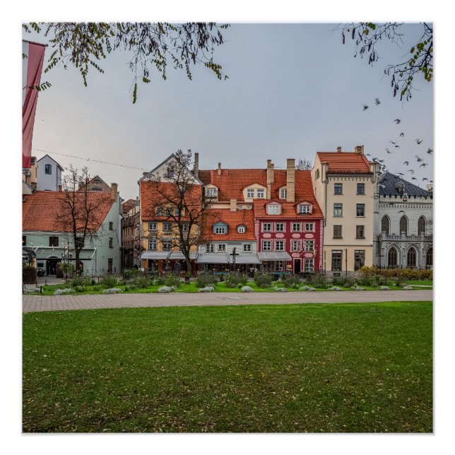 Póster Velha cidade de Riga no outono (Frente)