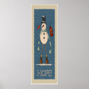 Póster Velha Moda Esperança Snowman   Natal