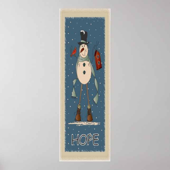 Póster Velha Moda Esperança Snowman | Natal (Frente)