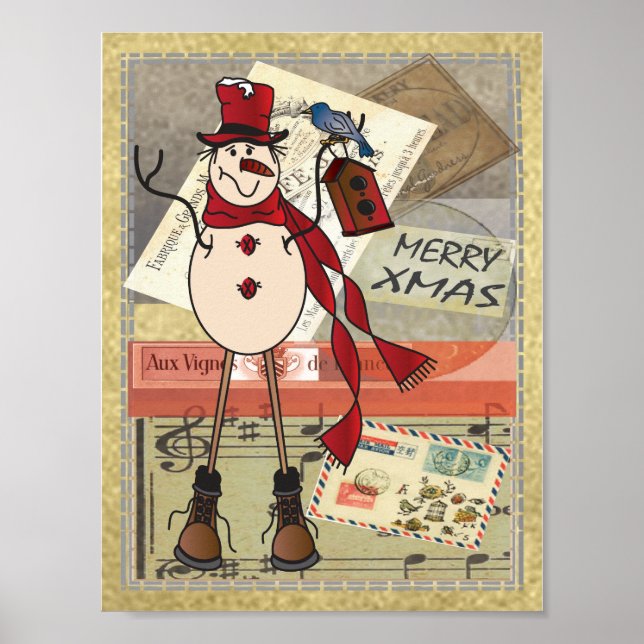 Póster Velha Moda Red Snowman | Natal (Frente)