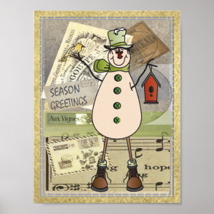 Póster Velha Moda Verde Snowman