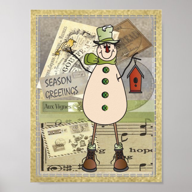 Póster Velha Moda Verde Snowman (Frente)