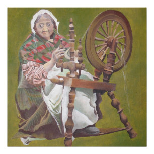 Póster Velha Mulher Irlandesa Sentada Numa Roda Giratóri