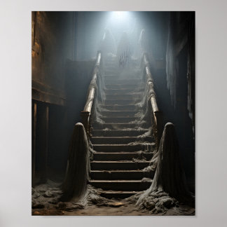 Poster Velho Abandonado Casa Louca Fantasmas Nas Escadas