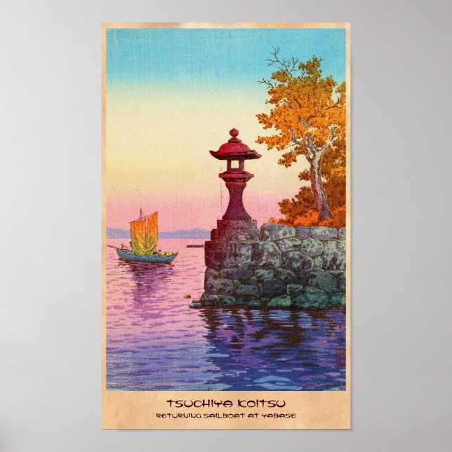 Poster Velho Barco à Vela Retornando em Yabase de Tsuchiy (Frente)