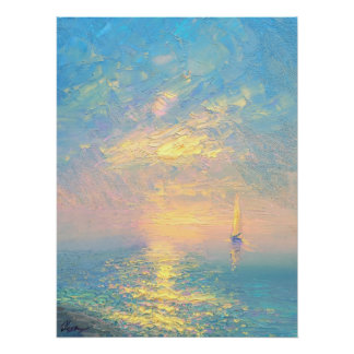 Póster Velho de Vela ao Pôr do Sol