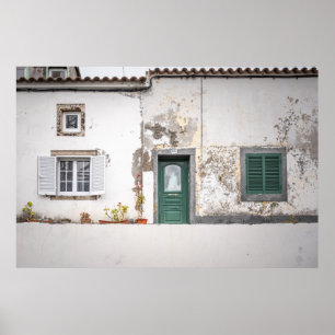 Poster Velho Edifício Europeu com Porta Verde