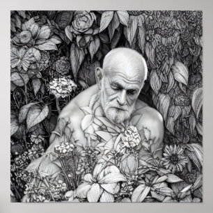 Poster Velho Homem De Plantas E Flores Arte Digital