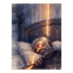 Póster Velho Homem Luz Noturna Feixe Através da Janela