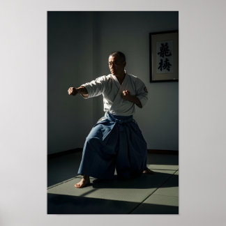 Poster Velho Mestre de Karatê Executando Kata