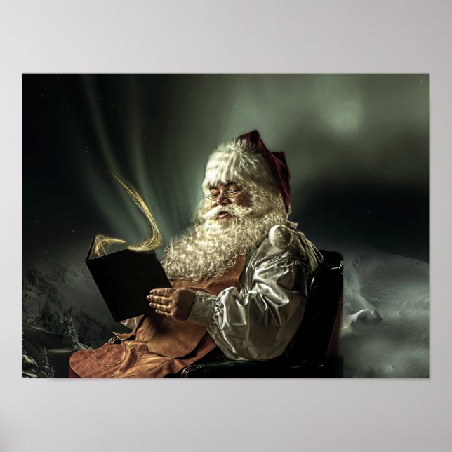 Poster Velho Papai Noel Lendo Sua Lista (Frente)