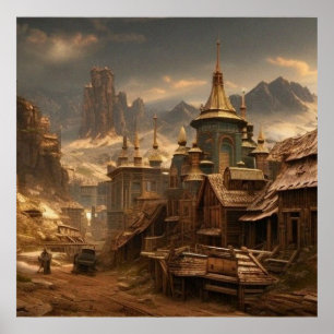 Poster Velho povoado do século 19 bonito