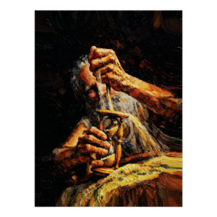 Póster Velho Relógio de Areia O Tempo Escapando Impasto