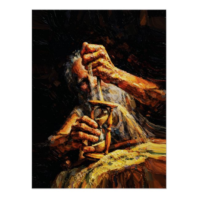 Póster Velho Relógio de Areia O Tempo Escapando Impasto (Frente)