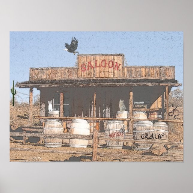 Poster VELHO SALOON OCIDENTAL com efeito de carvão cilipa (Frente)