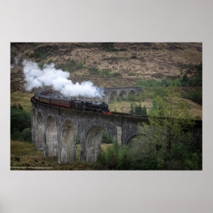Poster Velho trem a vapor no viaduto de Glenfinnan