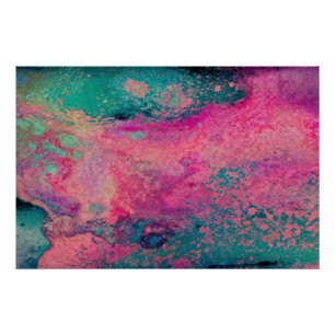 Póster “Vellum Etéreo” – Abstrato Rosa Azul Turquesa