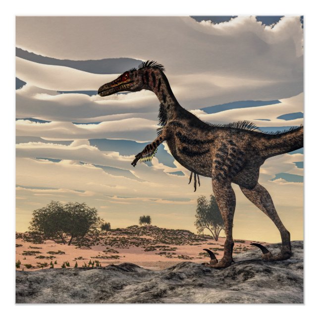 Póster Velociraptor dinossauro - renderização 3D (Frente)
