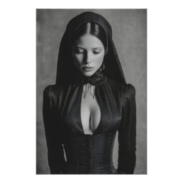 Póster Veludo Gótico Capuz Retrato Olhos Fechados