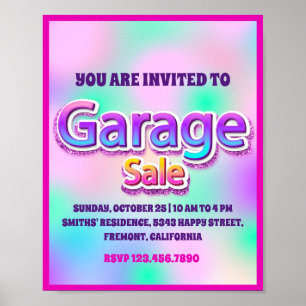 Poster Venda de Jardim de Garagem Rosa Glitter Holográfic