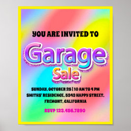 Poster Venda de Quintal de Garagem Rosa Brilho Holográfic