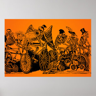 Póster VENDA HALLOWEEN! Skeleton Cyclists por J. Posada