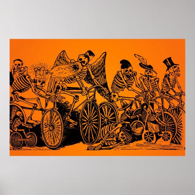 Póster VENDA HALLOWEEN! Skeleton Cyclists por J. Posada (Frente)
