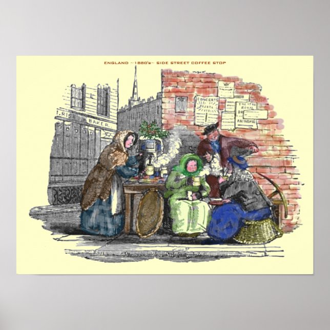 Póster "Vendedor de café quente da Inglaterra-Rua 1880" (Frente)