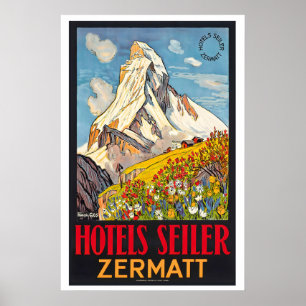 Poster Vendedor de hotéis Zermatt Suíça Viagem Antiga