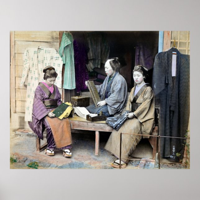 Poster Vendedor de Tecidos do Japão 1870 (Frente)