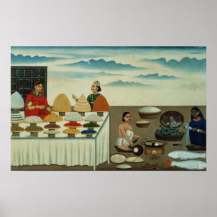 Póster Vendedor dos peixes, fabricante do sweetmeat e