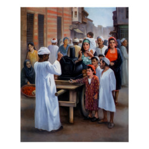 Póster Vendedor Tradicional Egípcio de Batata Doce Vintag