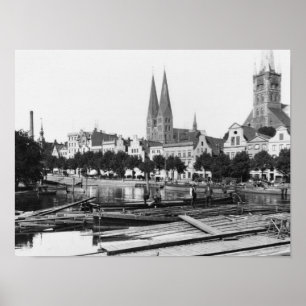 Póster Vendendo a madeira no rio Trave, Lubeque, c.1910