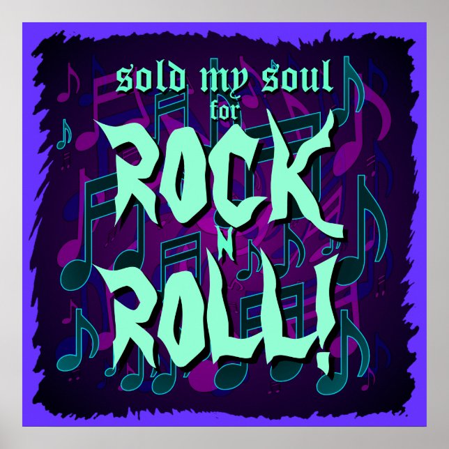 Poster Vendi Minha Alma Para Rock N Roll Azul Roxo (Frente)