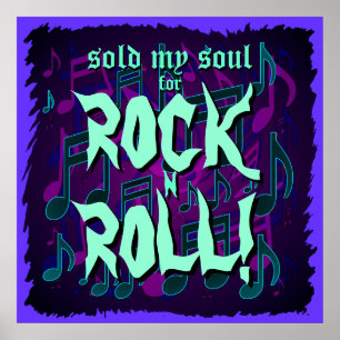 Poster Vendi Minha Alma Para Rock N Roll Roxo Verde Azul