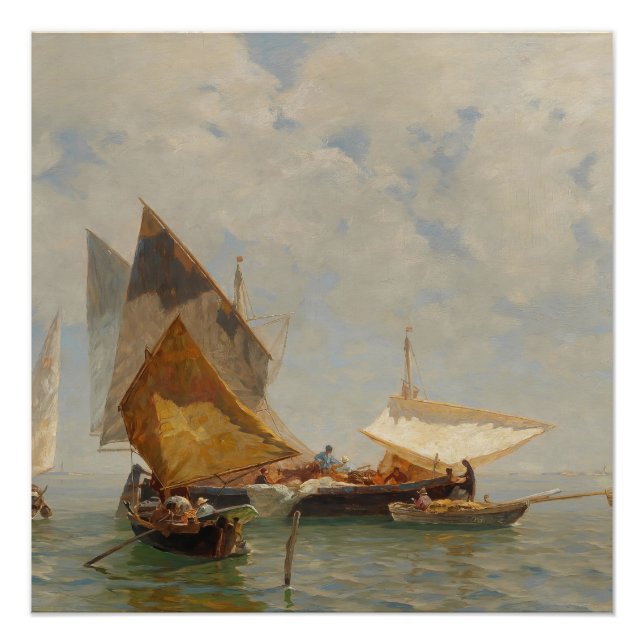 Póster Veneza, barco de pesca na lagoa (1889) (Frente)