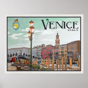 Poster Veneza - canal grande e ponte de Rialto