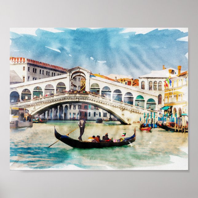 Poster ✪ ➤ Veneza, Itália Aquarela Viagem Souvenir Art (Frente)