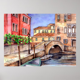 Poster Veneza Itália Caneta e Wash Watercolor