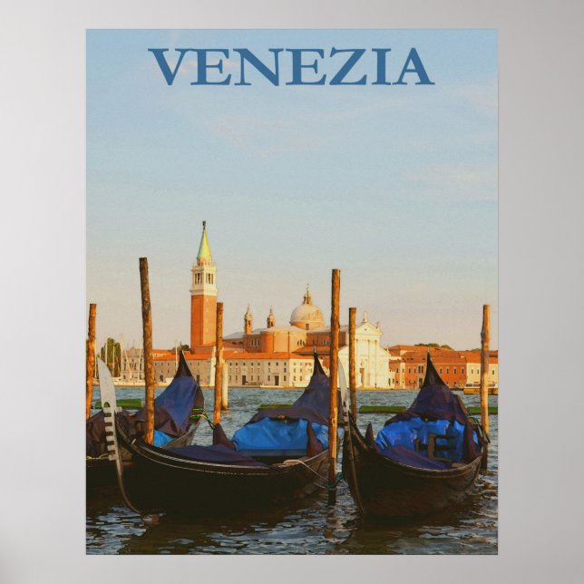 Poster Veneza, Itália, Gondola Boat Viagens vintage (Frente)