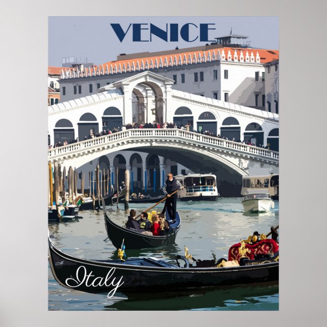 Poster Veneza, Itália, Gondola Boat Viagens vintage (Frente)