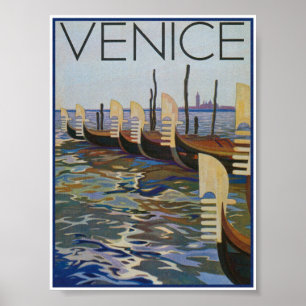 Poster Veneza Itália Gondolas Viagens vintage