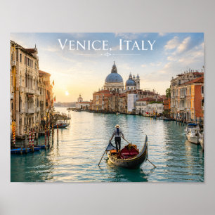 Poster Venéza Itália Grande Canal Gôndola Pôr do Sol