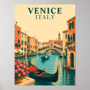Poster Veneza Itália Retro Viagem Ponte de Rialto Venezia