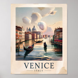 Poster Veneza Itália Viagem Aquarela Vintage Grande Canal