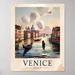 Poster Veneza Itália Viagem Aquarela Vintage Grande Canal